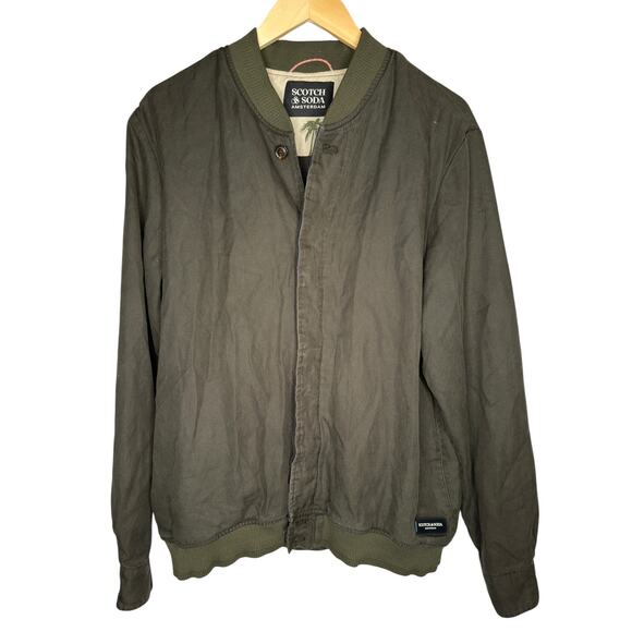 Scotch & Soda Lightweight Olive Green Linen Blend Bomber Jacket Mens L Button Up - Picture 1 of 10